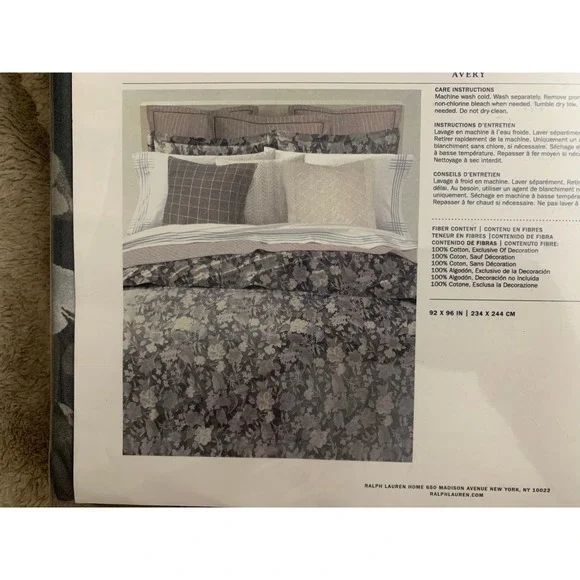 Ralph Lauren Avery Full Queen Duvet Cover Floral Grey White Luxury Bedding - Picture 13 of 13